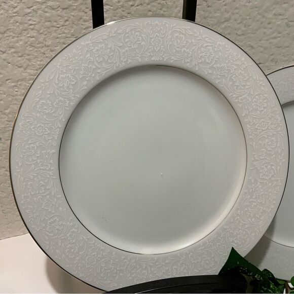 Grace CONCERTO Set of 4- 10 3/8” Plates Fine China Japan Platinum vintage B7 - Picture 7 of 8